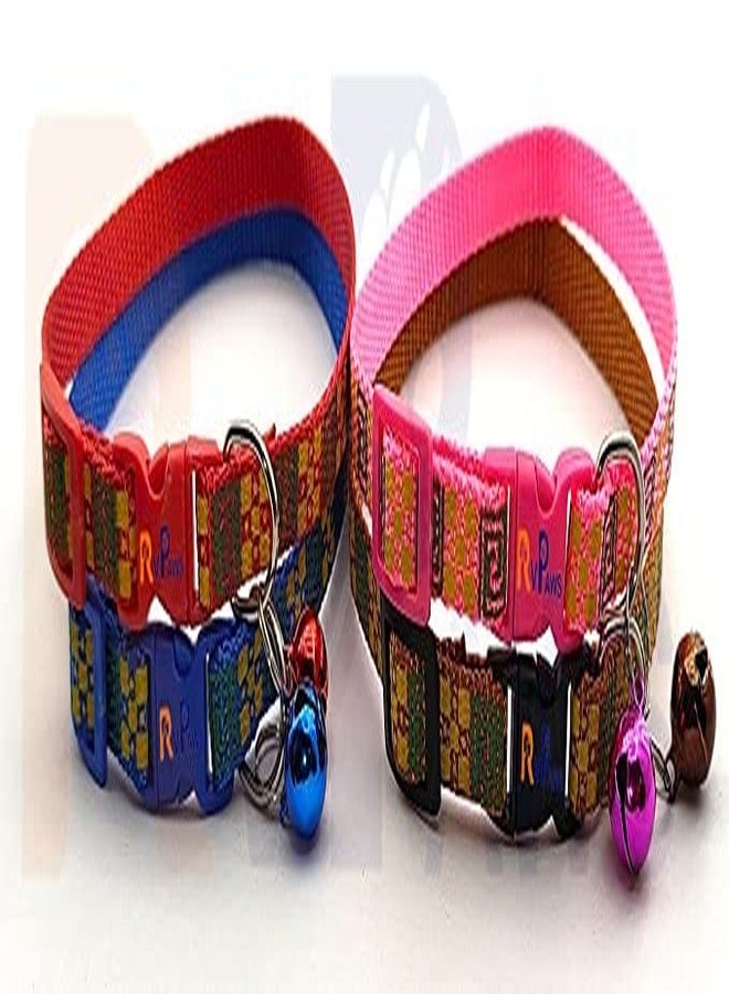 Pups&Pets Pet Nylon Printed & Safe Adjustable Collar with Bell, Soft Neck Belt for Small Pet, Kitten & Adult Cat - 10 MM (Golden) - Image 5